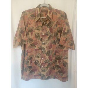 Tori Richard Hawaiian Shirt Mens L Cotton Lawn Tropical Button Up Leaves Brown